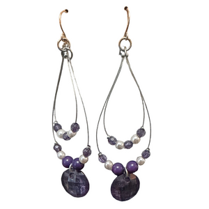 Chic Purple Beaded Teardrop Hook Earrings
